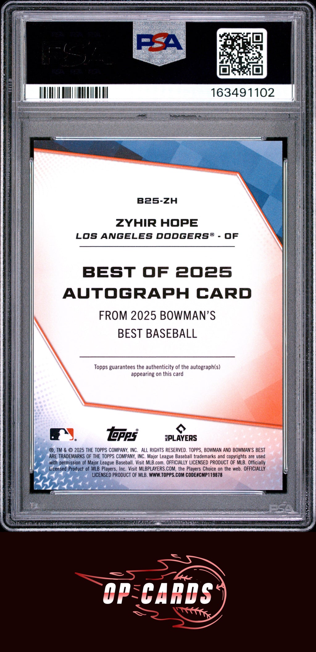 Zyhir Hope 2025 Bowman'S Best Red X-Fractor Autograph Refractor /5  PSA 10